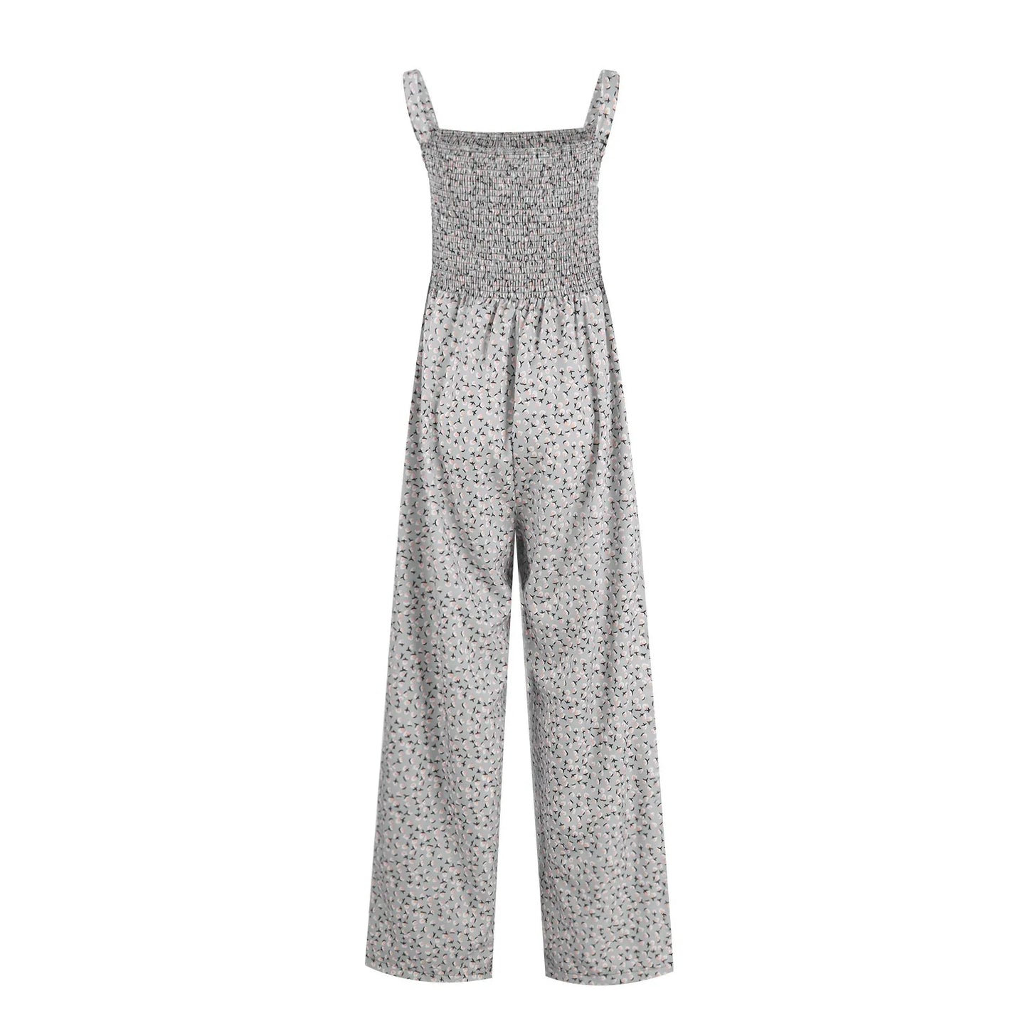 Women'S Suspender Jumpsuits Fashion Trend Pleated Shoulder Straps Printed Pocket Loose Wide Leg Jumpsuits Daily Casual All-Match