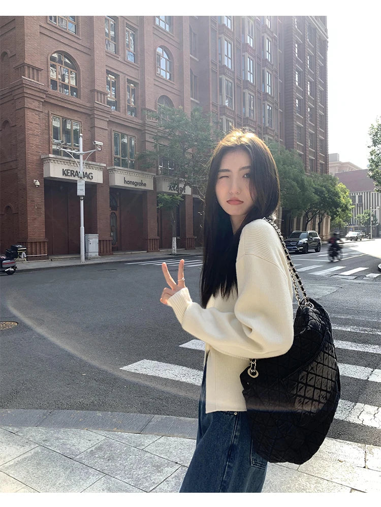 AOSSVIAO Knitted Casual Cardigan 2025 Autumn Winter Elegance Solid Color V-neck Sweater Unique and Niche Slim Fit Tops Badiee Stylez