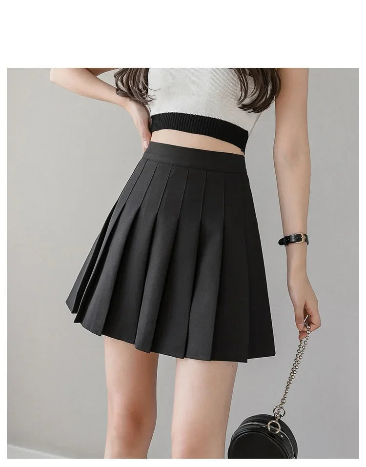 2024 Summer New High Waist Slimming Solid Color A-line Skirt Women's Fashion Sports Tennis Badminton Academy Style pleated skirt
