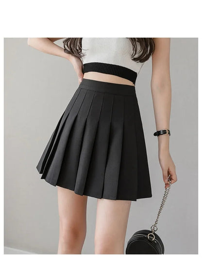 2024 Summer New High Waist Slimming Solid Color A-line Skirt Women's Fashion Sports Tennis Badminton Academy Style pleated skirt