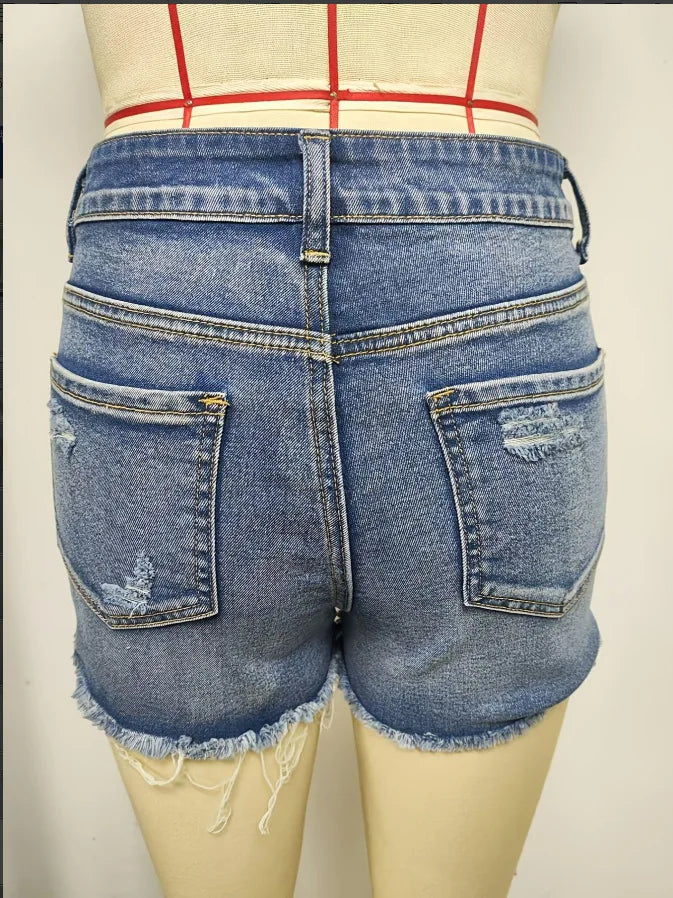 Ripped Raw Denim Shorts For Women Fashion A-line Hem Female Summer Hot Pants Streetwear Blue Clothing Skinny Sexy Retro Leisure Badiee Stylez