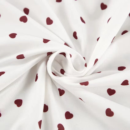 Womens Cute Heart Print Pajama Set Two Piece Short Sleeve Crop Top Ruffle Shorts Sleepwear Loungewear Casual Summer Nightwear ﻿