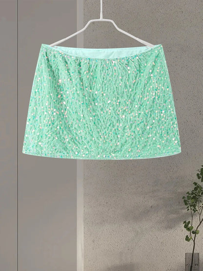 O-neck Vest Mini Skirt Suits Women Sexy sparkly Sequined Sleeveless Tank Tops With Bodycon Short Skirts Fashion Ladies Beachwear