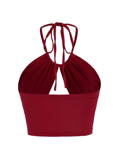 Europe and the United States solid color hanging neck small tube top hollowed out umbilical slim hot girl suspender vest