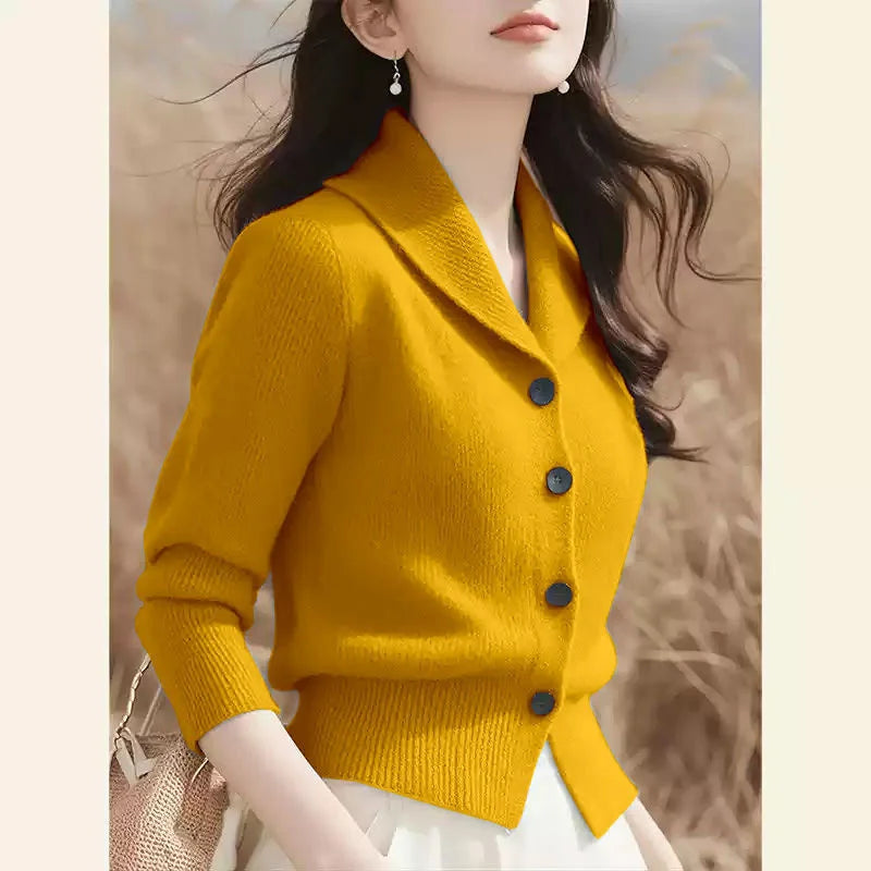 2025 New Spring Autumn Turndown Collar High End Women Knitt Cardigan Sweater Fashion Korean Version Female Knitwear Tops Jacket