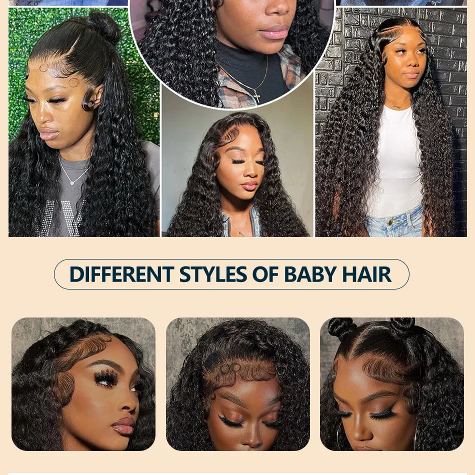 40 42 Inch Natural Color Deep Wave 13x4 13x6 HD Transparent Full Frontal Lace Curly Brazilian Human Hair Water Wigs 200 Density