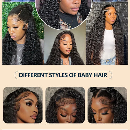 40 42 Inch Natural Color Deep Wave 13x4 13x6 HD Transparent Full Frontal Lace Curly Brazilian Human Hair Water Wigs 200 Density