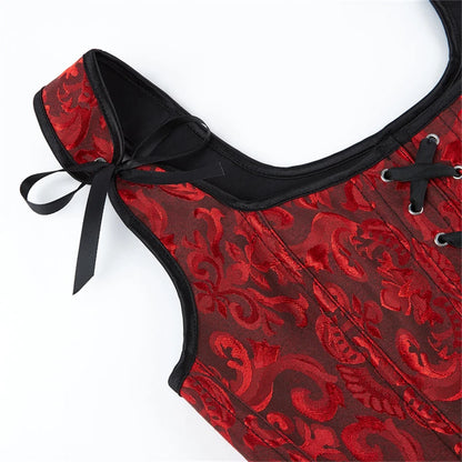 Blue Jacquard Corset Sexy Shoulder Straps Overbust Bustiers Crop Top Lace Up Brocade Vest Lingerie Gothic For Women Outfit