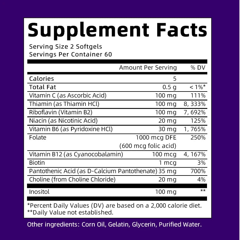 Mulittea 3X Complex Vitamin B Supplements (B12 B2 B6)for Relieve Stress Improve Immunity System Energy Support