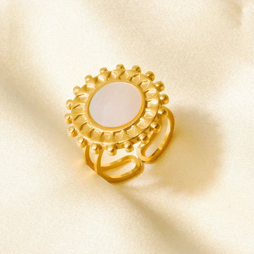 Sea Jewelry Shell Leaf Geometric Round Stainless Steel Rings For Women Men Accessories Open Adjustable Ring Beach Holiday Bagues J922-G-W adjustable