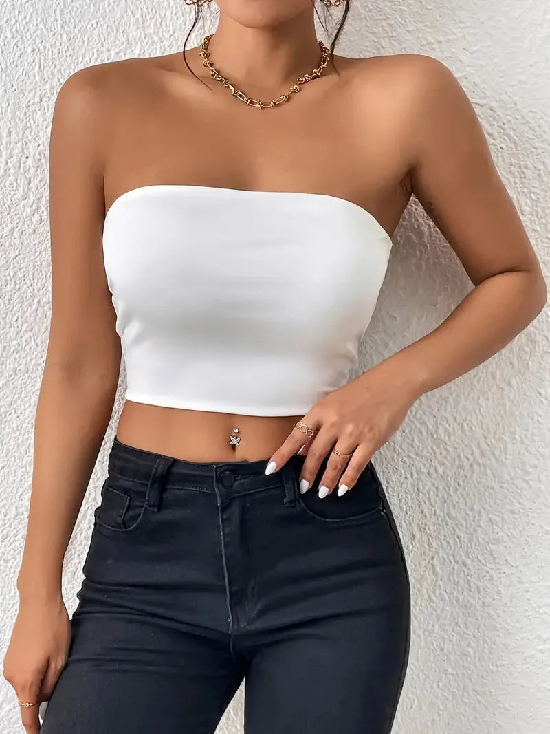 Women's Sexy Solid Stretchy Bodycon Crop Tube Top - Casual Every Day Tops for Stylish Comfort