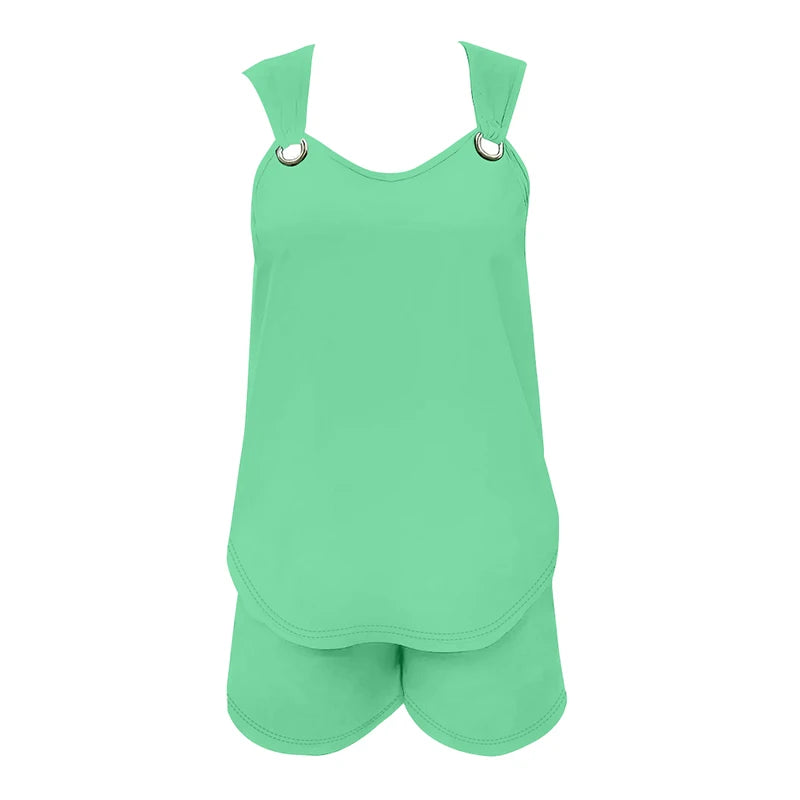 Women's Casual Fashion Set with Suspender Sleeveless Solid Color Top and Pants Set Summer Comfortable Clothing
