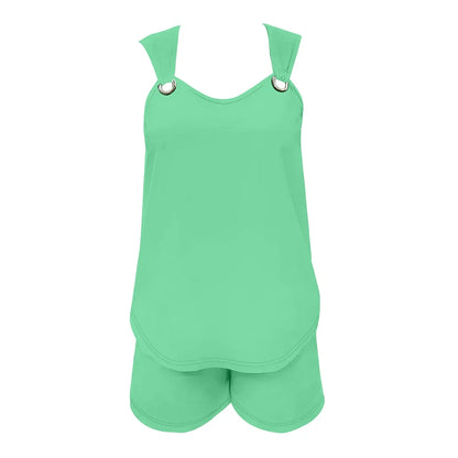 Women's Casual Fashion Set with Suspender Sleeveless Solid Color Top and Pants Set Summer Comfortable Clothing