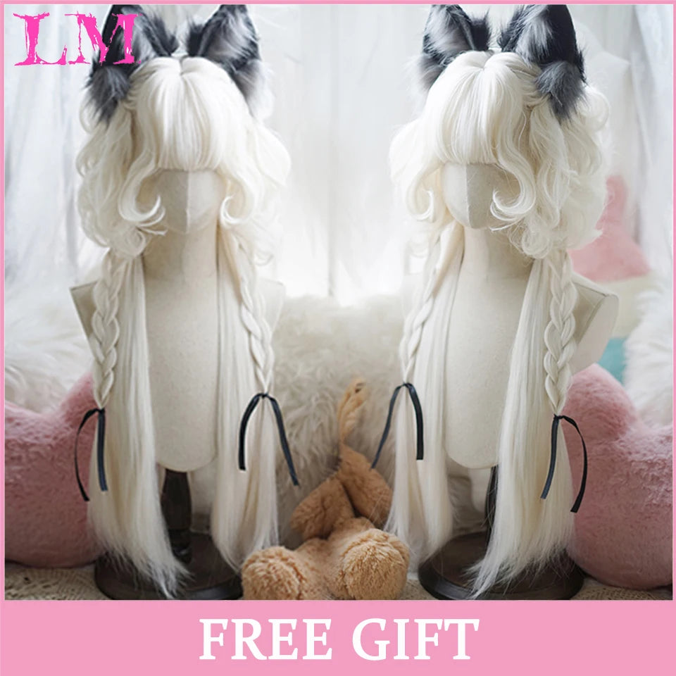 LM Long Silky Straight Synthetic Wigs with Bangs Black Cosplay Party Lolita Hair Wigs for Women Natural Heat Resistant Wig P27 613