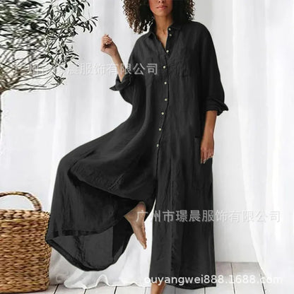 Casual Oversized Womens Jumpsuit 2025 Loose Romper Solid color Single Breasted Beach Playsuit Wide Legs Pants for Women Vestidos Badiee Stylez
