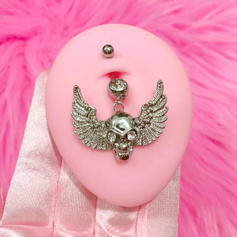 Goth Aesthetic Accessories Wings Skull Belly Button Rings Fashion Crystal Bat Heart Skeleton Belly Ring Belly Piercing Jewelry