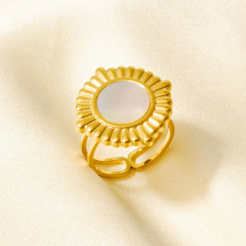 Sea Jewelry Shell Leaf Geometric Round Stainless Steel Rings For Women Men Accessories Open Adjustable Ring Beach Holiday Bagues J925-G-W adjustable