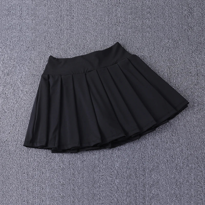 2024 New Best-Selling Pleated Nylon Spandex High Waisted Pocket Skirt With Anti Glare A-Line Sports Tennis Skirt black