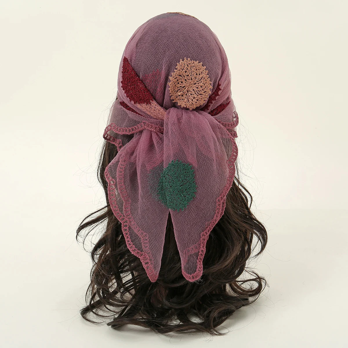 Lace Paisley Embroidery Bandana Square Scarf Elegant Breathable Silk Scarves Women Sunscreen Lightweight Shawl Headband VS628-04