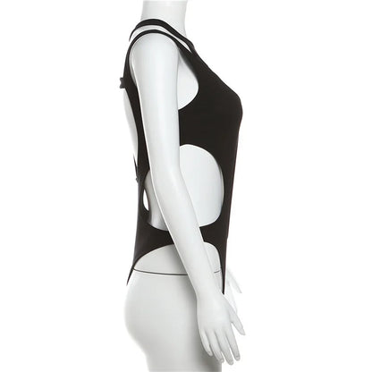 Gothic tops Y2k clothes sexy spicy hollow out bodysuit nigh clubwearr ashion women's patchwork slim fitting jumpsuit top tees