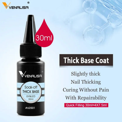 Venalisa Long Wear Tempered Top Coat Reinforce Gel Refill Package Soak Off UVLED Nail Gel Polish Big Volume 225g/30ml Base Gel ThickBase30ml