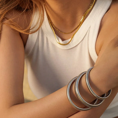 Stainless Steel Texture Flex Snake Chain Cuff Bracelet 18k Gold Plated Wide Bracelet Bangle Fashion Jewelry Women Gifts Badiee Stylez