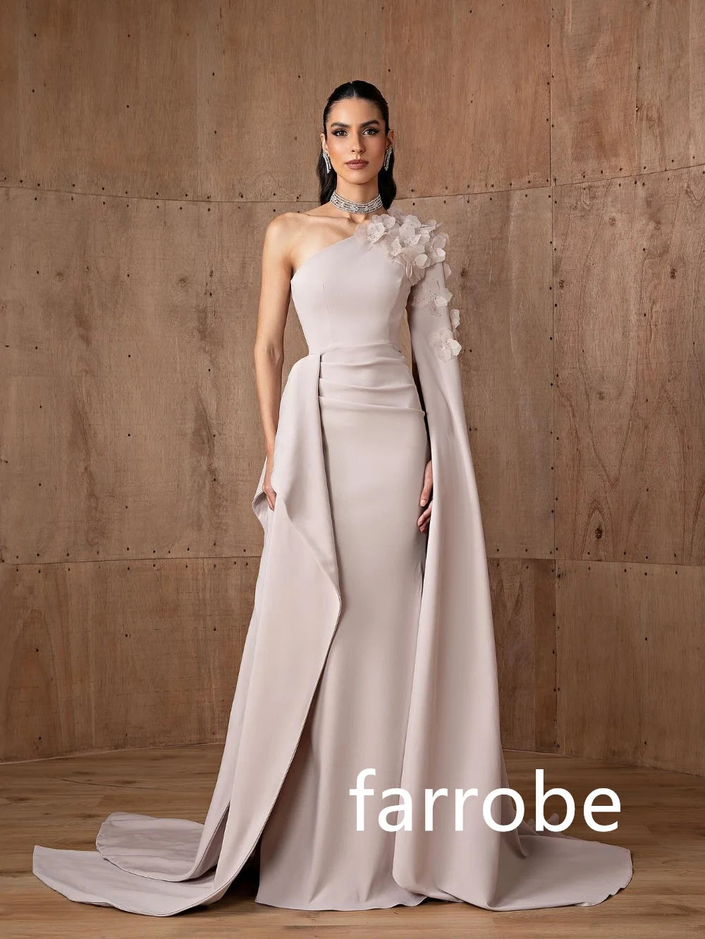 Customized Simple Jersey Pleat Flower A-line One-shoulder Long Dresses Bespoke Occasion Dresses Classic Exquisite Modern Style P Badiee Stylez