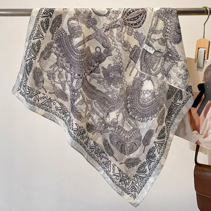 Fashion 70cm Cotton Square Scarf Women Floral Print Design Bandanas Lady Scarves Headband Accessories Handkerchief Hair QME164-01 65x65cm