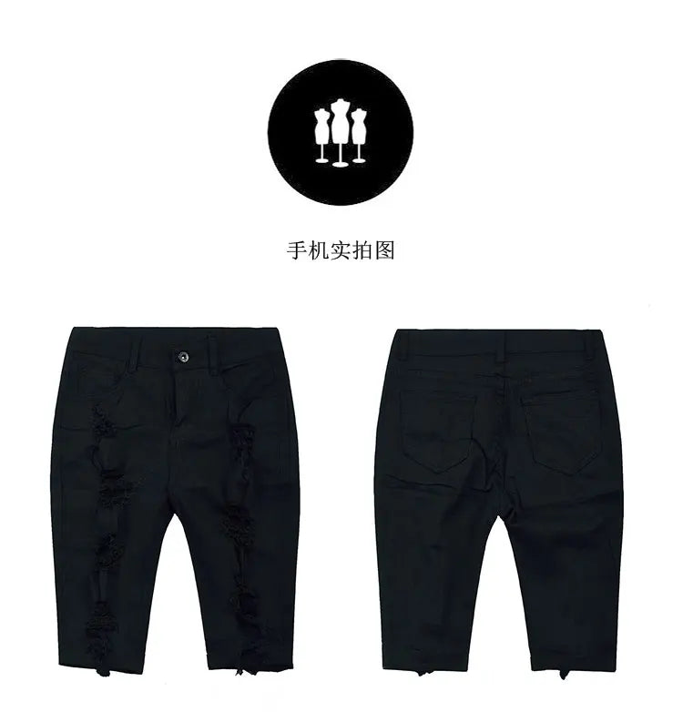 Summer New Fashion Women's American Washed Blue Solid Color High Waist Hole Patched Denim Shorts Skinny Jeans Shorts Female