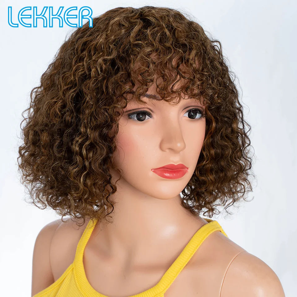 Lekker Colored Short Pixie Afro Kinky Curly Bob 100% Human Hair Wigs For Women Brazilian Remy Hair Ombre Brown Clearance Ginger Badiee Stylez