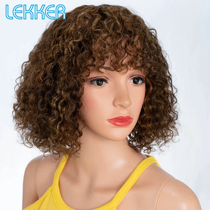 Lekker Colored Short Pixie Afro Kinky Curly Bob 100% Human Hair Wigs For Women Brazilian Remy Hair Ombre Brown Clearance Ginger Badiee Stylez