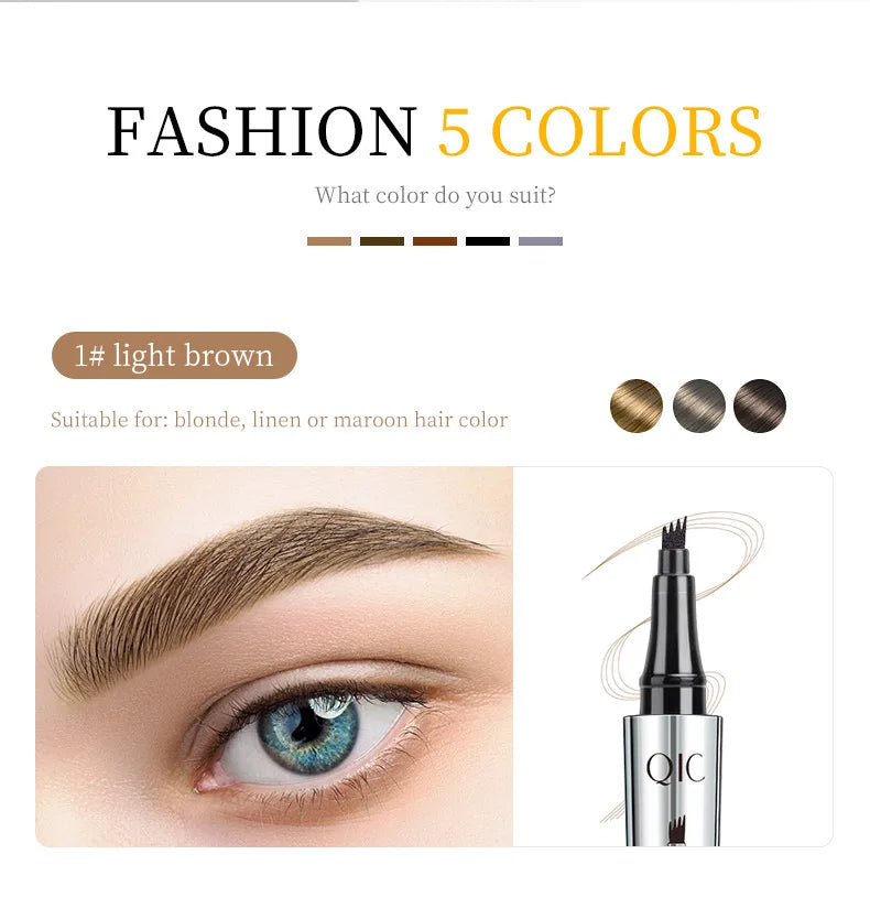 Four-Jaw Ultra-Fine Liquid Eyebrow Pencil 3D Waterproof Tip Tattoo Cosmetic Long Lasting Natural Dark Brown Liquid Eye Brow Pen