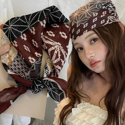 Y2k Bandana Cotton Floral Print Neckerchief Women Korean Cotton Linen Square Scarf Elegant Neck Scarves Small Wraps Bandana