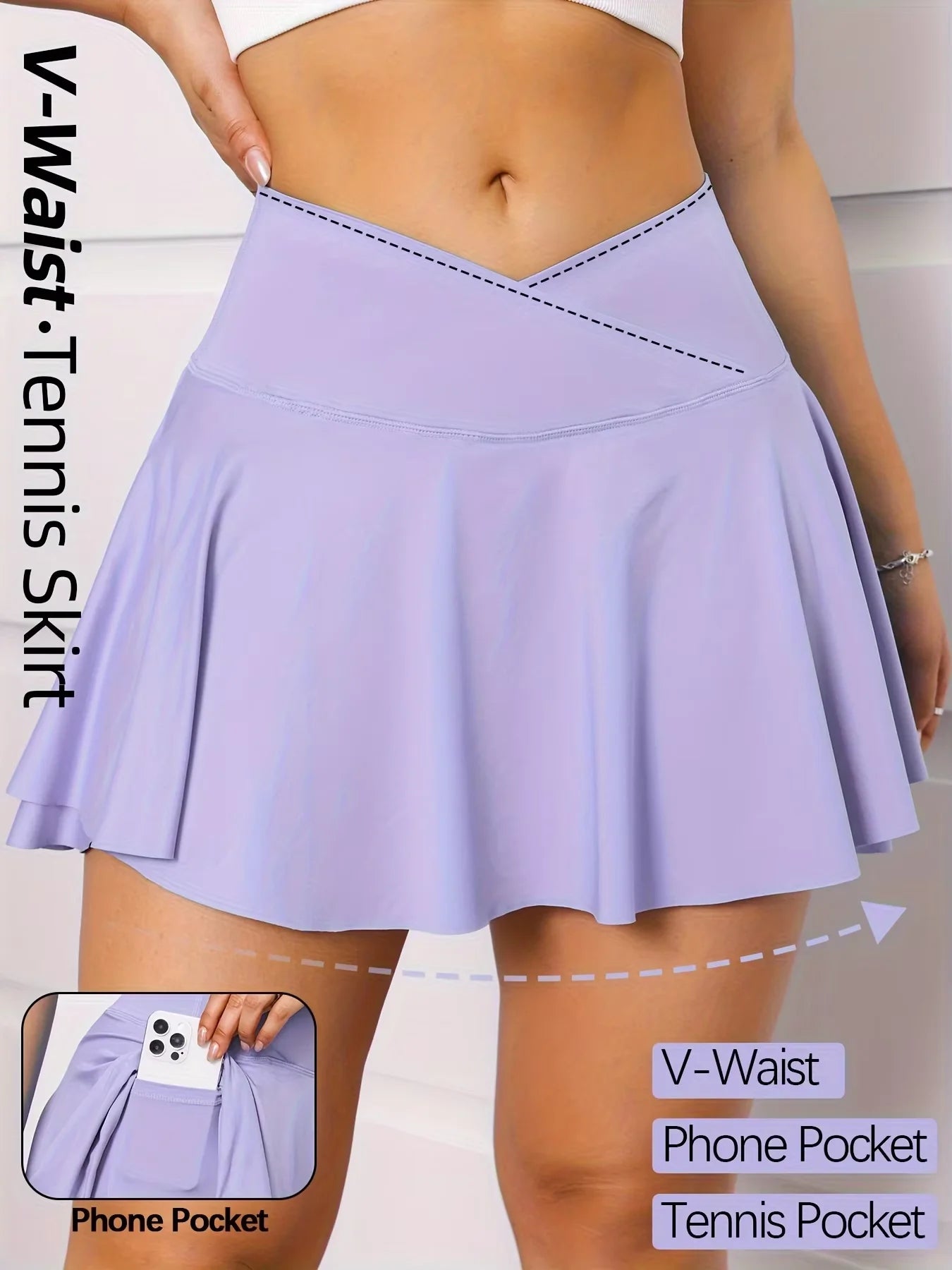 S-XL New Best-Selling Pleated Polyester Spandex High Waisted Pocket Skirt With Anti Glare A-Line Sports Tennis Skirt