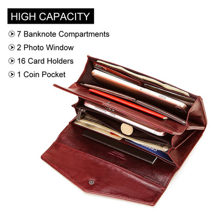 HUMERPAUL Women' s Wallet Top Layer Leather Long Cell Phone Bag with RFID Card Holder Large Capacity Luxury ﻿Ladies Handbags