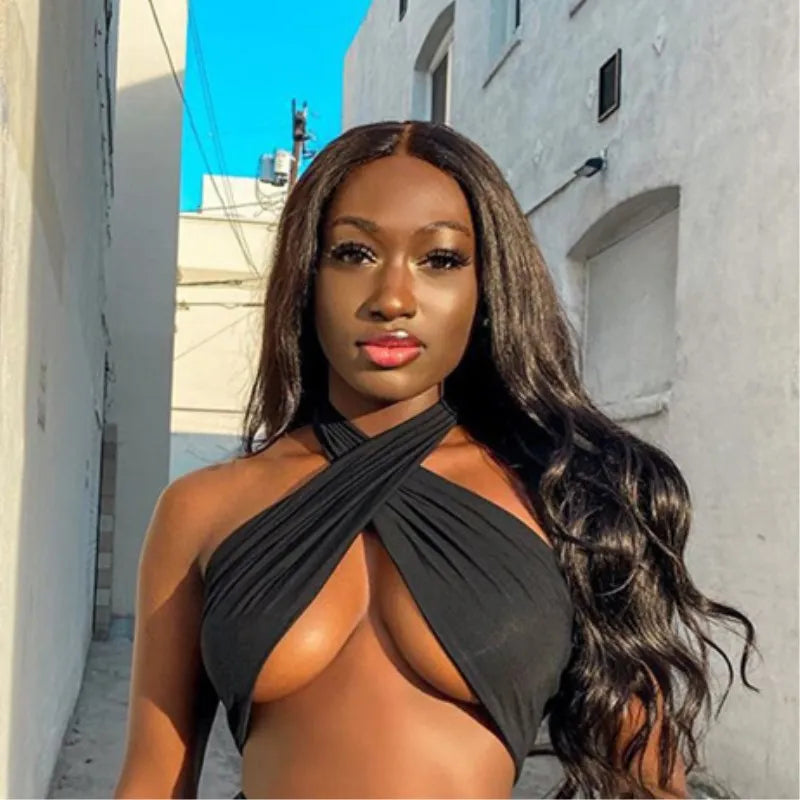 Sexy Cross Halter Corset Tank Tops Y2K Fashion Black Hollow Out Camis Women Tube Tops Backless Slim Crop Top 2024 Woman Clothing