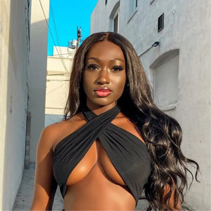 Sexy Cross Halter Corset Tank Tops Y2K Fashion Black Hollow Out Camis Women Tube Tops Backless Slim Crop Top 2024 Woman Clothing