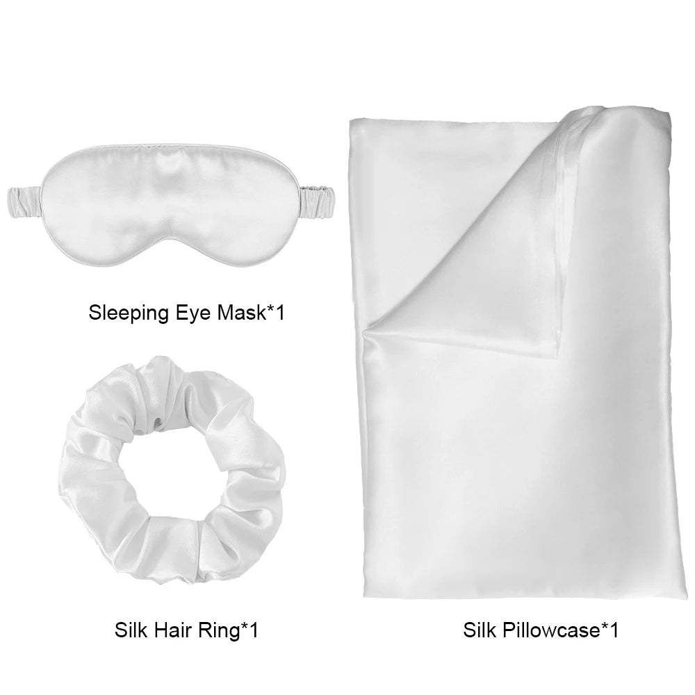 Zipper Natural Silk Pillowcase Matched Sleep Mask Hair Scrunchie Gift Set Both Sides 100% Mulberry Silk for Healthy&Good Sleep Badiee Stylez