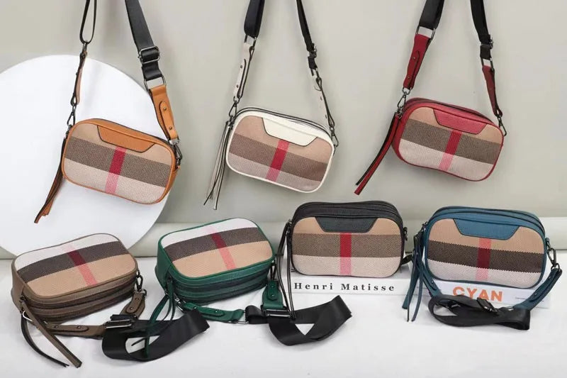 Genuine Leather Fashion Camera Bag Women Luxury Crossbody Shoulder Bags Messebger Canvas Brand Designer Handbags Square Black