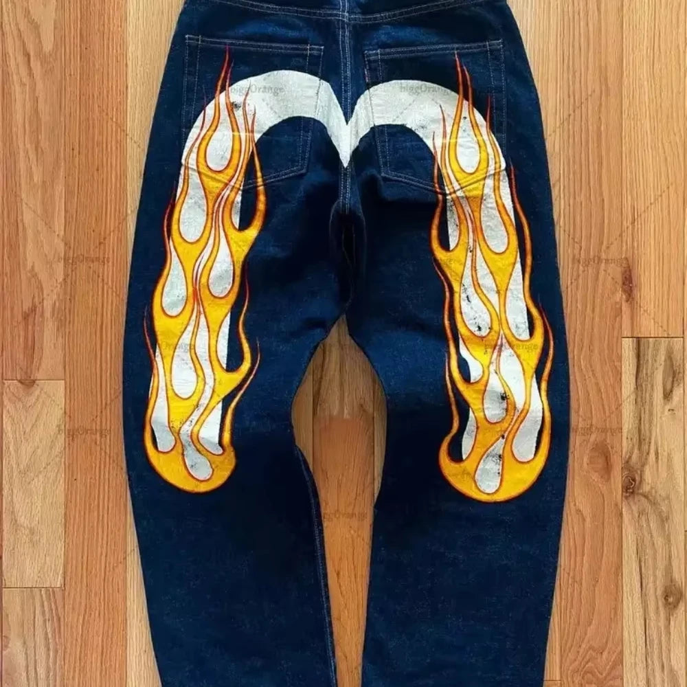 European and American hip-hop jeans men and women printing four seasons trendy trousers Gothic Y2K high street spring and summer