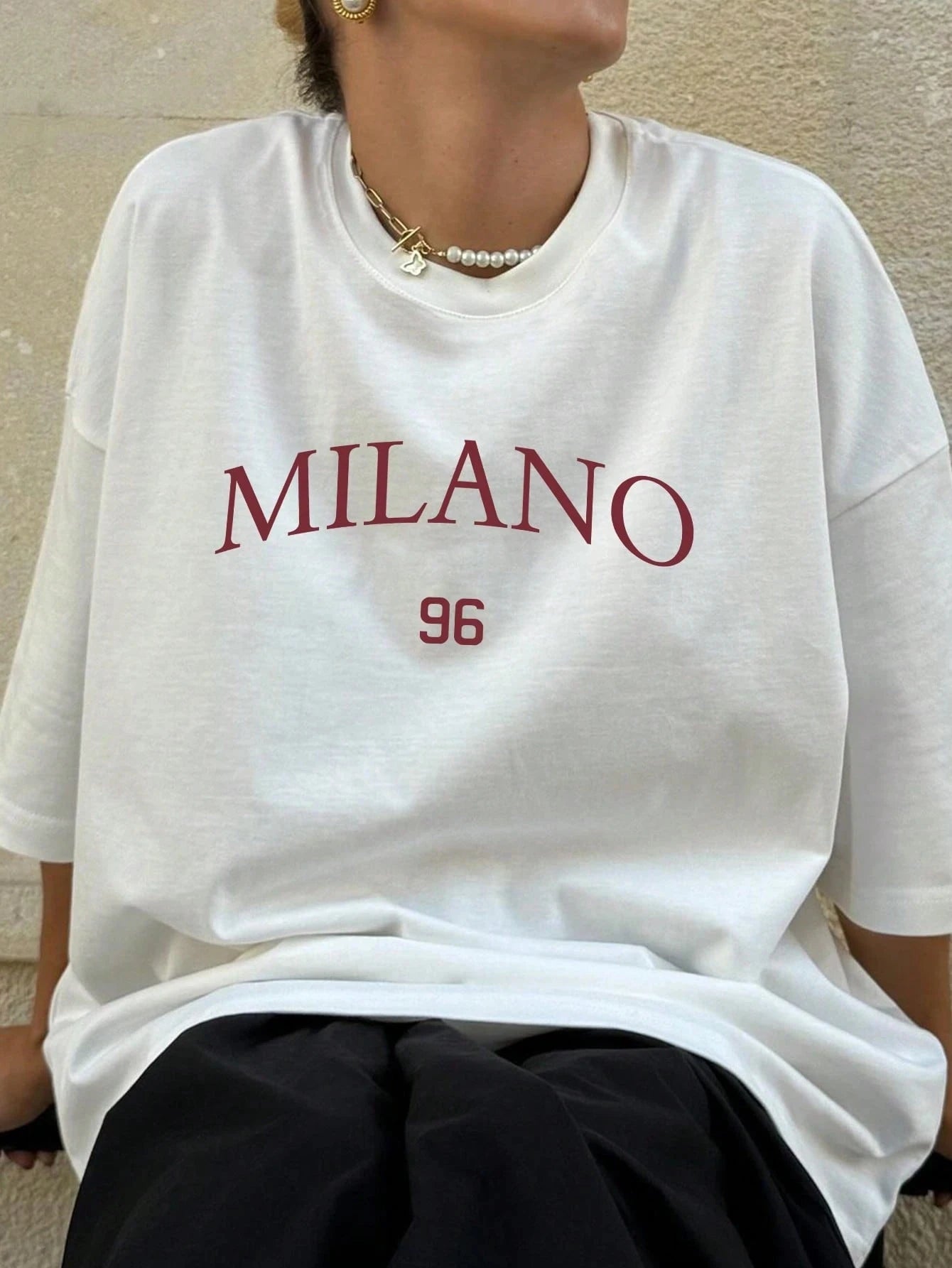 Plus Size Fashion Essential Oversized White MILANO 96 Tee for Effortless Style