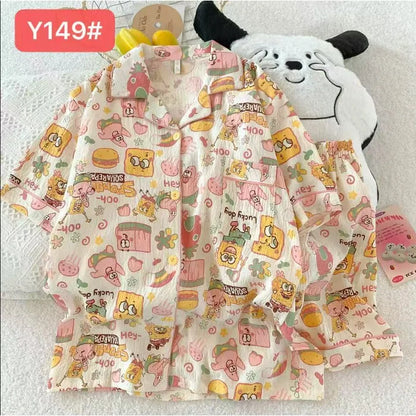 Cute Pink Cloud Cotton Spwear Bear Print Home Clothes Long Sve ort Sve Women's Comfortable Home Suit Summer Thin Y149