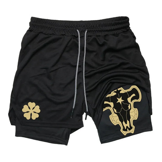 Summer New Black Five-leaf Clover Printed Men's and Women's Shorts Double-layer Loose Sports and Casual Pants for Beach Fitness Badiee Stylez