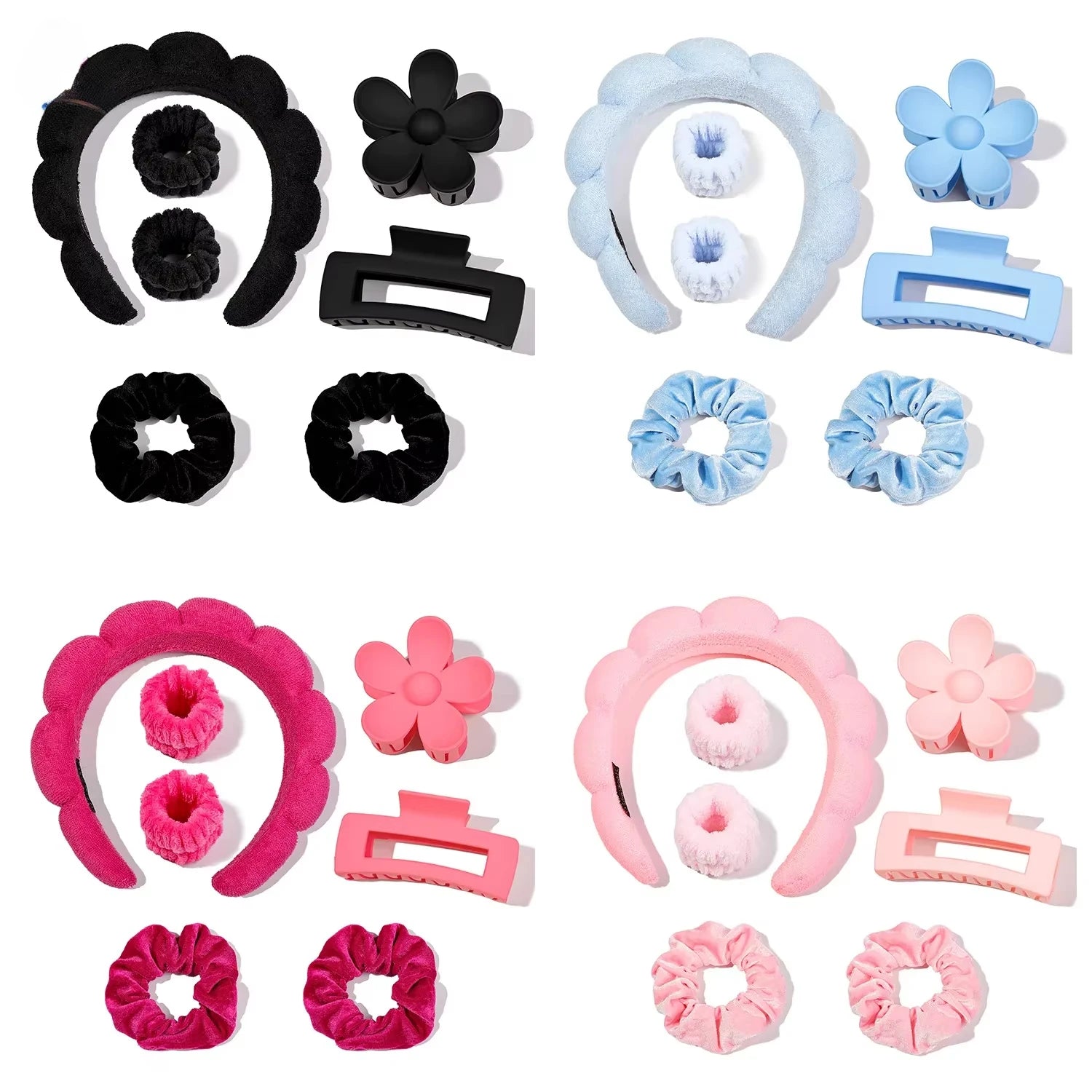 Wash Face Headbands For Women Puffy Sponge Hair Bands Cuff Waterproof Bands Absorbent Wristbands Girls Hair Accessories Set Badiee Stylez