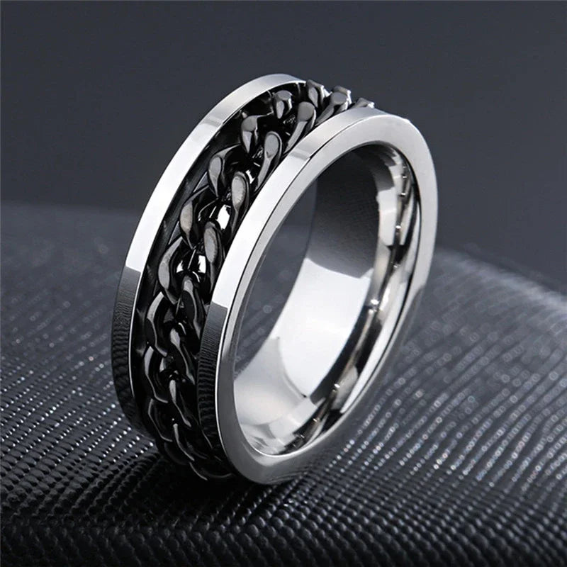 Fashion Women Chain Link Men's Rotatable Ring Stainless Steel Chain Link Men's Titanium Steel Corkscrew Ring Charm Jewelry Gifts