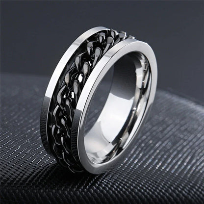 Fashion Women Chain Link Men's Rotatable Ring Stainless Steel Chain Link Men's Titanium Steel Corkscrew Ring Charm Jewelry Gifts