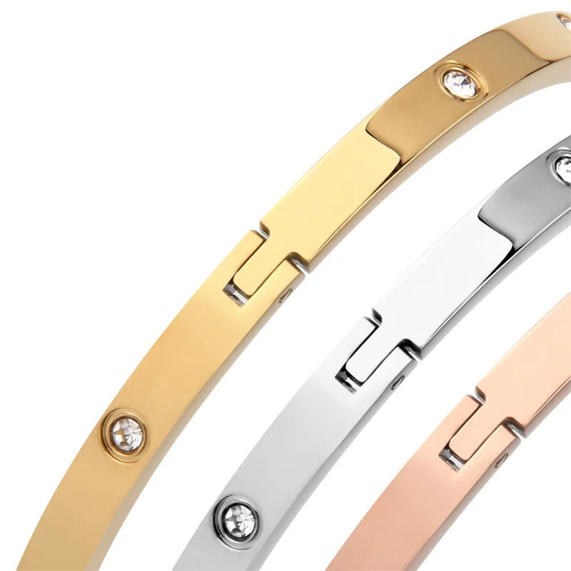 Stainless Steel Bracelets On Hand 6mm 4mm Bangles For Women Jewelry Lady Girl Women's Fashion Rhinestone Titanium Designer Gifts