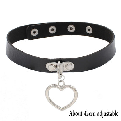 Woman Black Punk Choker Collar Necklace Sexy PU Leather Heart Lock Key Spike Chocker Gothic Cosplay Accessories Party Jewelry Hollow Heart