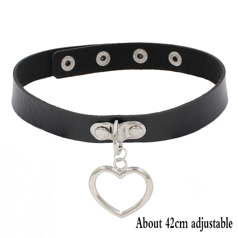 Woman Black Punk Choker Collar Necklace Sexy PU Leather Heart Lock Key Spike Chocker Gothic Cosplay Accessories Party Jewelry Badiee Stylez