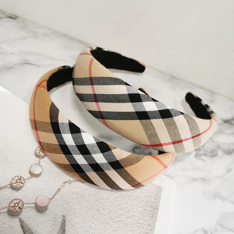 Classic Elegant Double Layer Korean Style Striped Plaid Hairband Hair Accessories For Women